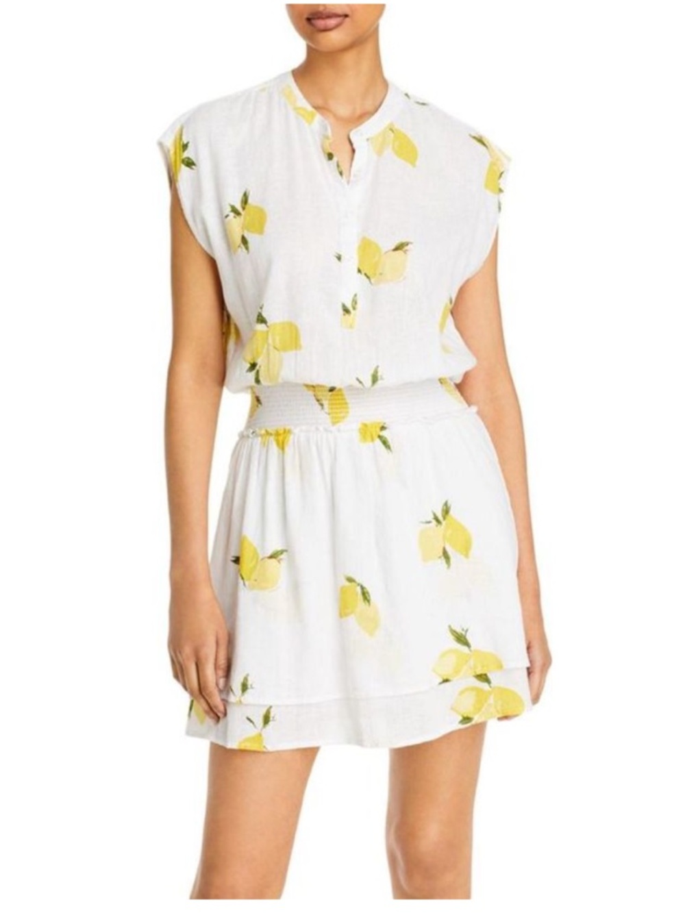 Rails Angelina Citronnade Dress Medium Lemon Print Linen Blend Mini Coquette